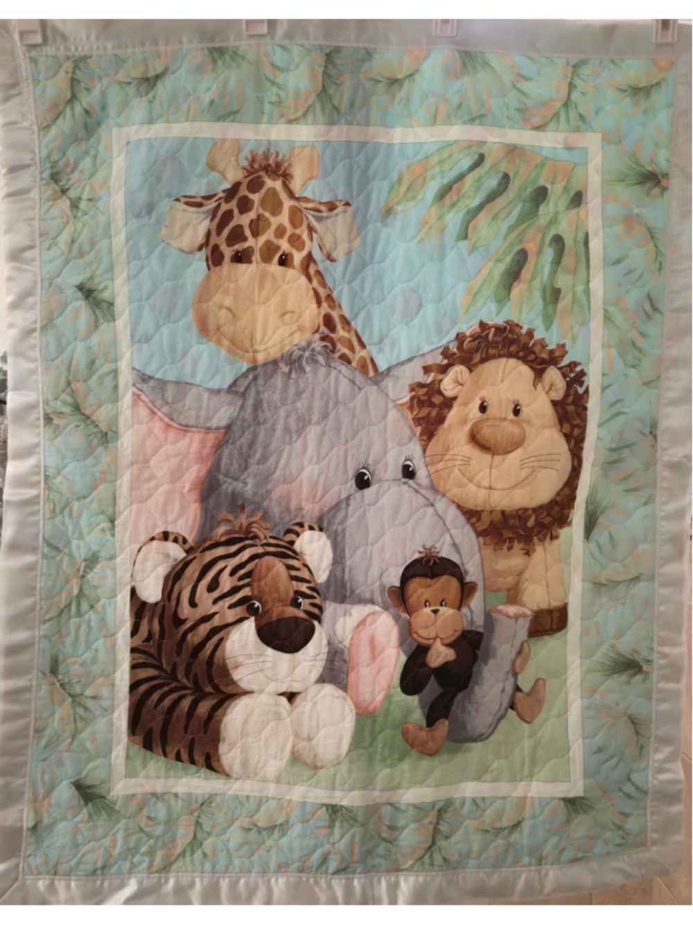Handmade Baby Quilt Safari Jungle Animals Giraffe Elephant Lion Satin